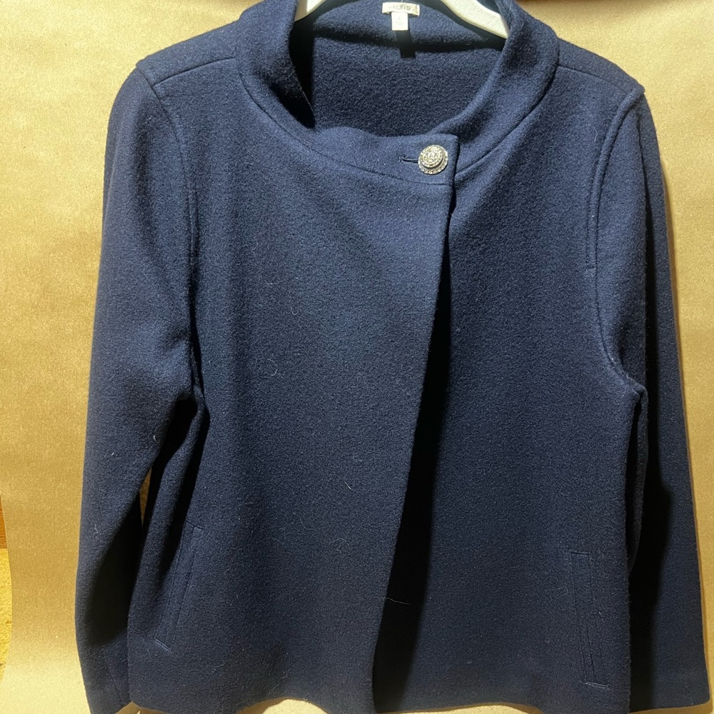 J. Crew Navy Wool Single-Button Coat with Decorative Button